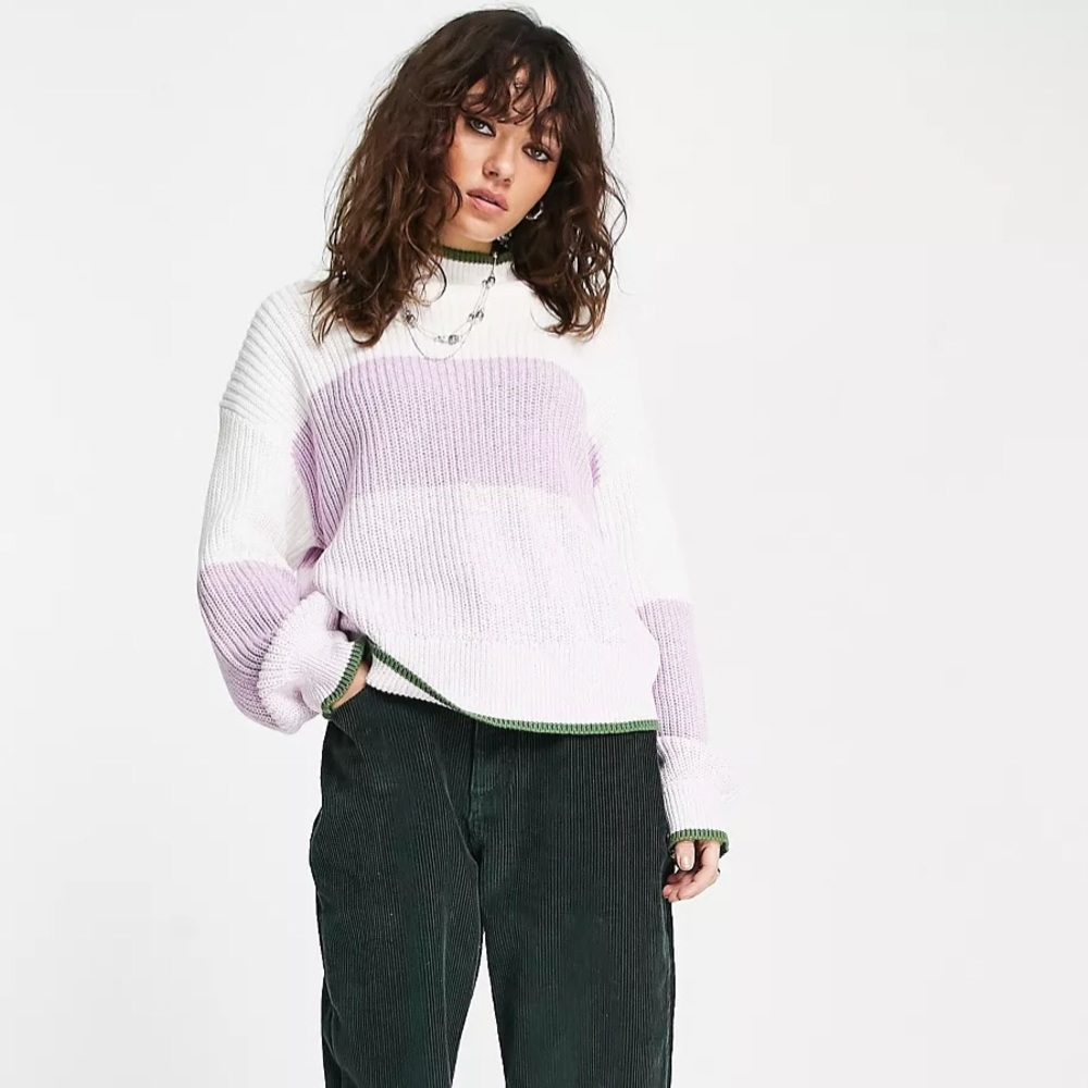ASOS cotton sweater with lavender and green stripes size medium GUC
